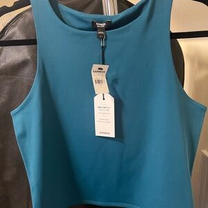 Express Blue Crop Fitted Tank Top